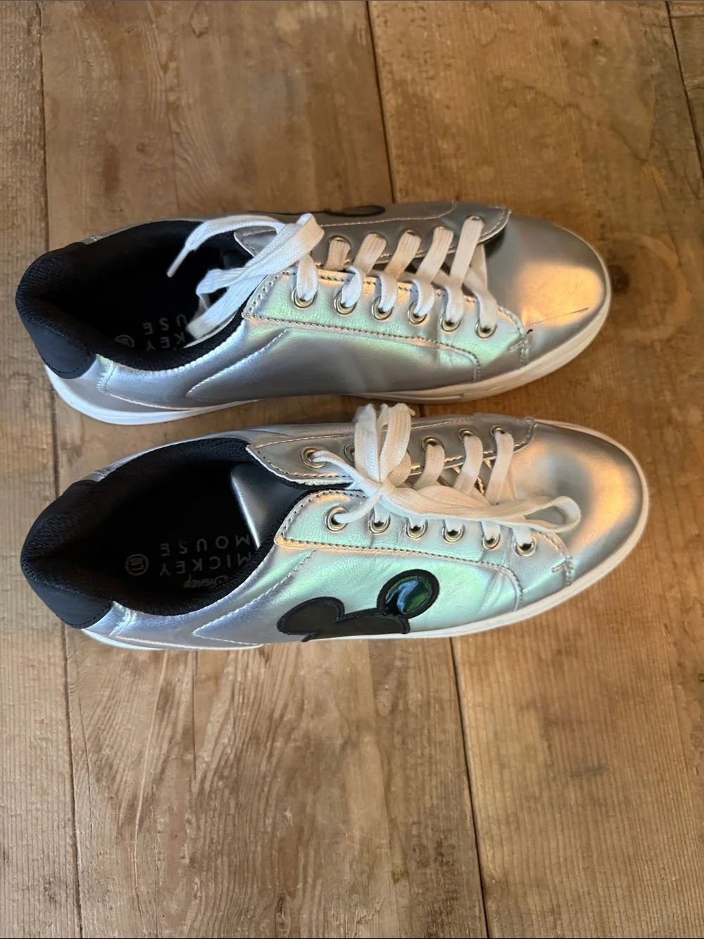 Disney Silver Metallic Sneakers with Black Mickey Patch